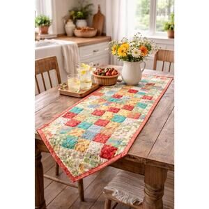 Colorful Handmade Patchwork Quilted Table Runner 15 x 37 inches